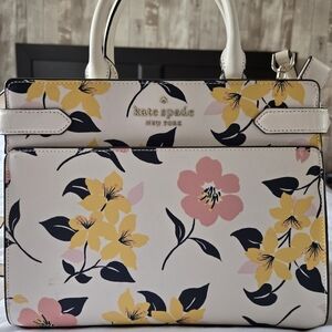 kate spade Cream Saffiano Leather Tote with Gold Hardware